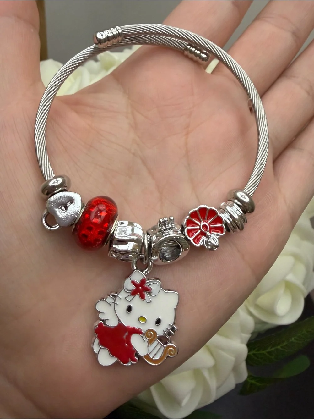 Hello Kitty Red & White Enamel Charm Bangle by Hello Kitty